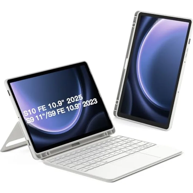 Inateck Hülle mit Tastatur für Samsung Galaxy Tab S10 Lite/S10 FE/S9 FE/S9, Abnehmbarer Hoch-/Querformat Ständer mit Touchpad, QWERTZ, Doppel-S-Pen-Halterung, AceTouch N0064