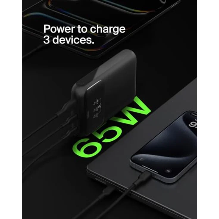 Belkin BoostCharge Pro 20.000 mAh BPB020 3-Port Laptop Powerbank 20K, USB-C-Anschlüsse und USB-A-Anschluss, USB-C Power Delivery, tragbares Schnellladegerät für MacBook, iPhone Serie 16, iPad Pro, Galaxy S24 – Schwarz – Bild 4