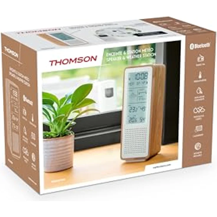 Thomson WS102TWH, Bluetooth 5.3 Lautsprecher mit Wetterstation, Weiß/Holz – Bild 6