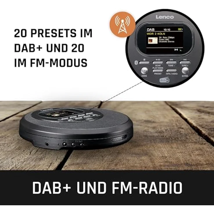 Lenco CD-500 Portabler CD-Player mit DAB+ Radio BT Akku CD-Player (Bluetooth, UKW Radio) – Bild 3