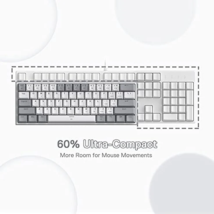 Redragon K617 Fizz RGB, Mechanische Gaming Tastatur, Kabelgebunden, Weiss/Grau, QWERTY Layout – Bild 4