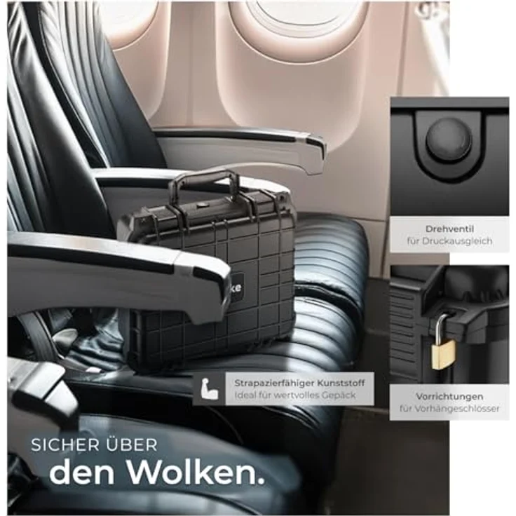 tectake® Universalbox M, wasserdichte Hardcase Box mit Schaumstoffeinlage, abschließbar, stoßfest und drucksicher für Foto, Kamera, Waffe oder Werkzeug – Bild 3
