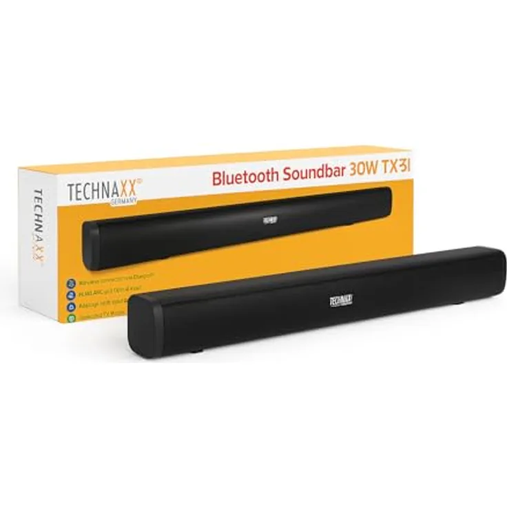 Technaxx TX-311 Bluetooth-Soundbar 30W, 2.0-Kanal mit HDMI-ARC, optischen & AUX-Eingängen, Dual 15W Lautsprechern, Bluetooth 5.0, inkl. Fernbedienung