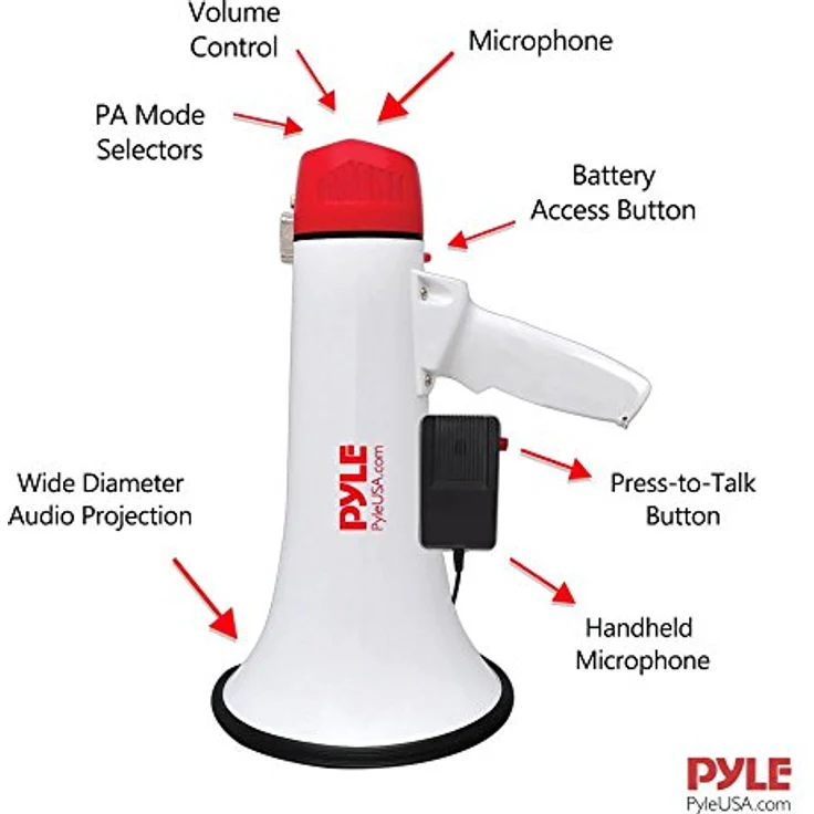PYLE AUDIO INC Bluetooth Megaphone - PA Megaphone Speaker with Wired Microphone, Siren Alarm Mode, MP3/USB/SD Readers – Bild 4