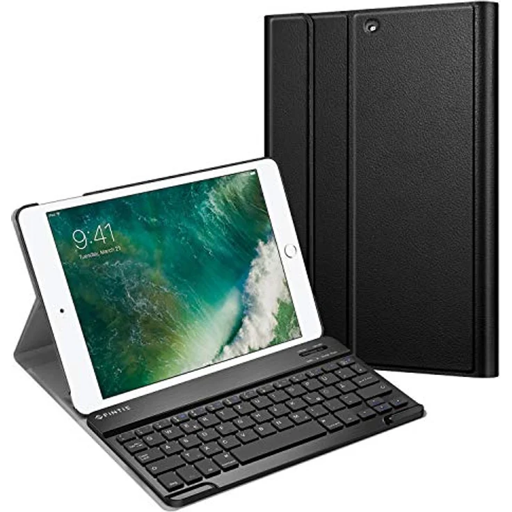 FINTIE Tastatur Hülle für iPad 9.7 Zoll 2018/2017 & iPad Air 1/2, ultradünne leichte Schutzhülle mit abnehmbarer deutscher Bluetooth-Tastatur, schwarz – Bild 1