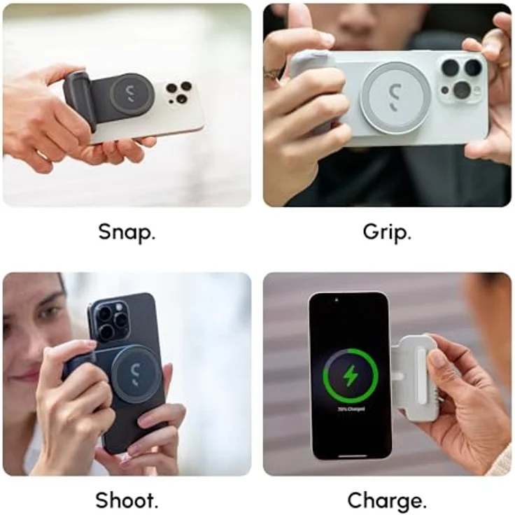 ShiftCam SnapGrip Pro, Mobiler Batteriegriff mit kabellosem Auslöser, integrierter Powerbank und Qi2-Ladung, kompakt mit magnetischer Halterung für Smartphones – Bild 4