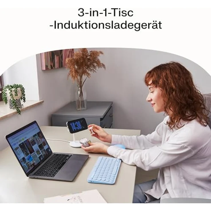 Green Cell Greencell MagScape 3-in-1 Induktiver Ladeständer für iPhone, Apple Watch, AirPods, kabelloses Laden bis 15W, Schwarz – Bild 2