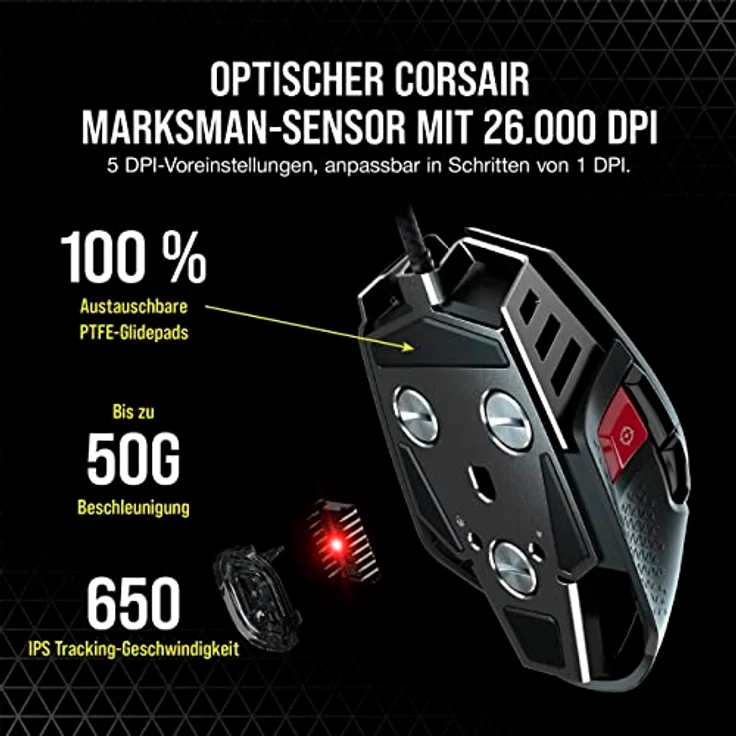 Corsair M65 RGB ULTRA Anpassbare FPS Gaming-Maus - Optischer CORSAIR MARKSMAN-Sensor mit 26.000 DPI, Optische Schalter, AXON Hyper-Processing-Technologie, Sensor-Fusion-Steuerung - Schwarz – Bild 4