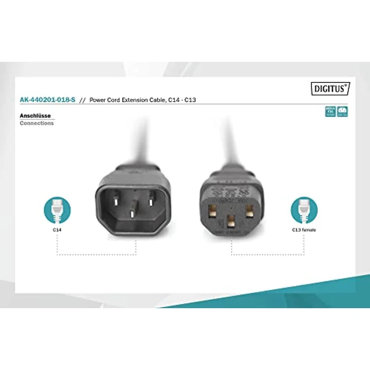 ASSMANN Verlängerung für Netzanschluss-, Kaltgerätekabel, EU Version, C14 auf C13, Stecker-Buchse, H05VV-F3G, 0.75 mm², Länge 1.8 m – Bild 4