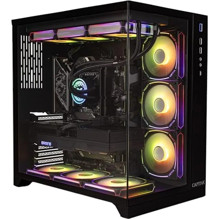 Captiva PC Highend Gaming R89-085 (Ryzen 7 9800X3D/RTX5080 16GB GDDR7/SSD 2TB/64GB/WLAN/Windows 11 Home 64-bit) - Leistungsstarker Gaming-PC mit AMD Ryzen 7 Prozessor, Nvidia GeForce Grafikkarte und 2 TB SSD (Schwarz)