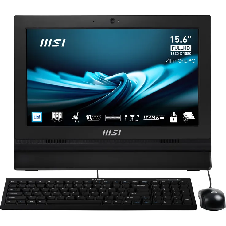 MSI Pro AP162T ADL-005IT All-in-One PC/Workstation 15.6" Full HD Touchscreen, Intel® N N100, 4GB DDR4, 128GB SSD, Windows 11 Pro, Wi-Fi 6, Schwarz
