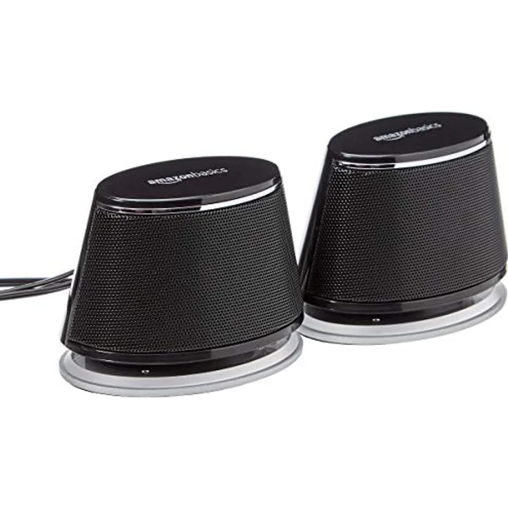 Amazon Basics - PC-Lautsprecher mit dynamischem Sound, USB-Betrieb, Schwarz, 2 Stück, 1 Paire