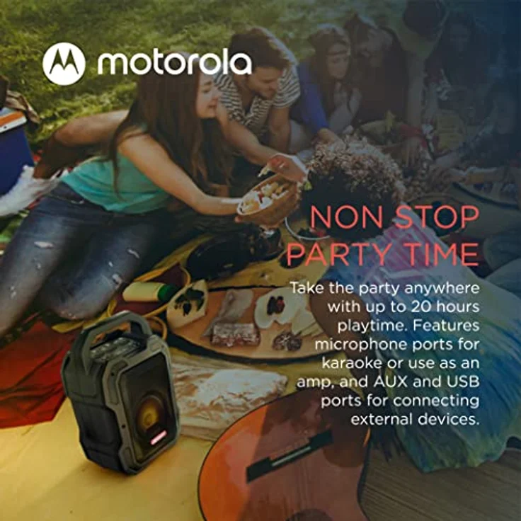 Motorola Sound ROKR 800 Bluetooth-Lautsprecher - 20 Stunden Akkulaufzeit - FM-Radio - Farbige LED - DC, USB, AUX und MIC-Anschlüsse - True Wireless-Technologie - Schwarz – Bild 5