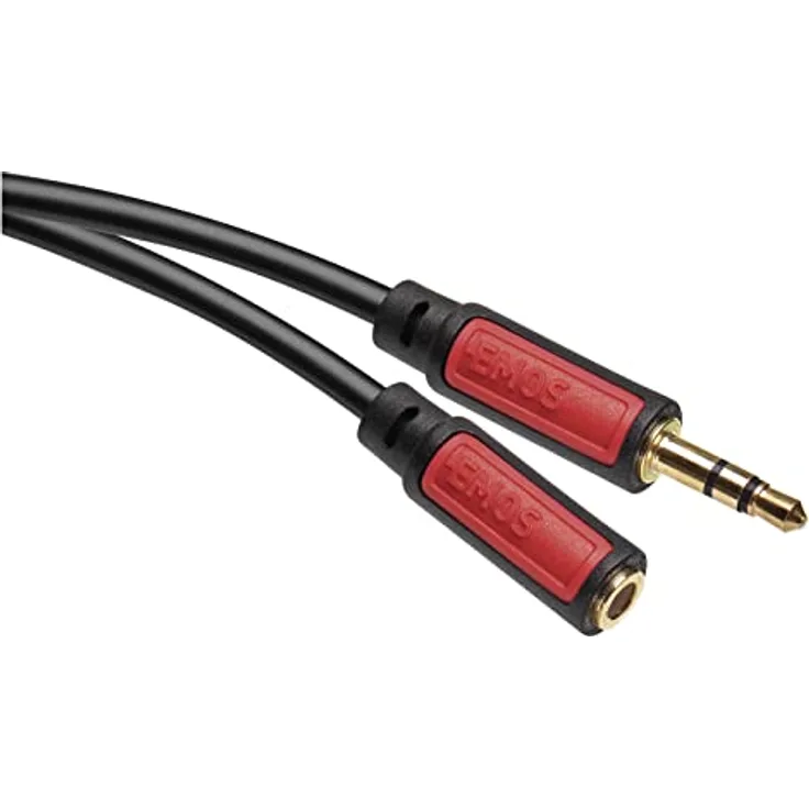 EMOS Klinkenkabel Stereo 3,5 mm Jack, Klinke und Buchse (M-Stecker/F-Stecker), 5 m AUX-Kabel/Audiokabel für iPhone, Smartphone, iPad, Tablet, MP3-Player, Stereoanlege, Kopfhörer, schwarz