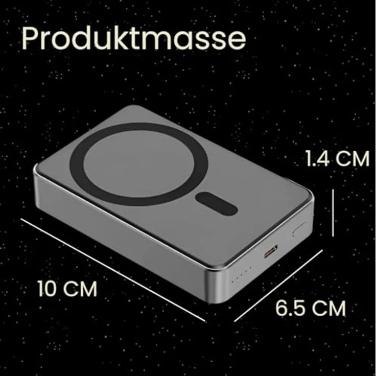 S&T Design Magnetisch Powerbank Magsafe kompatibel Kabellos Powerbank Externer Akku PB 10000 mAh, Grau, für iPhone Wireless LED Anzeige Schnellladefunktion – Bild 8