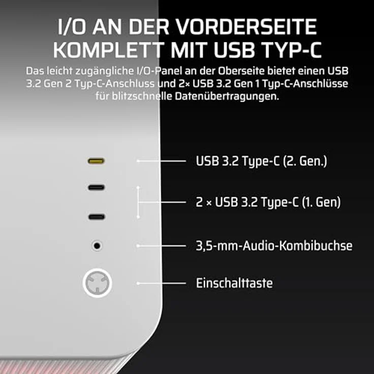 Corsair AIR 5400 LX-R RGB LINK, Mid-Tower PC Gehäuse mit Sichtfenster, modularem Innenraum und bis zu 10 Lüftern, Weiss – Bild 9