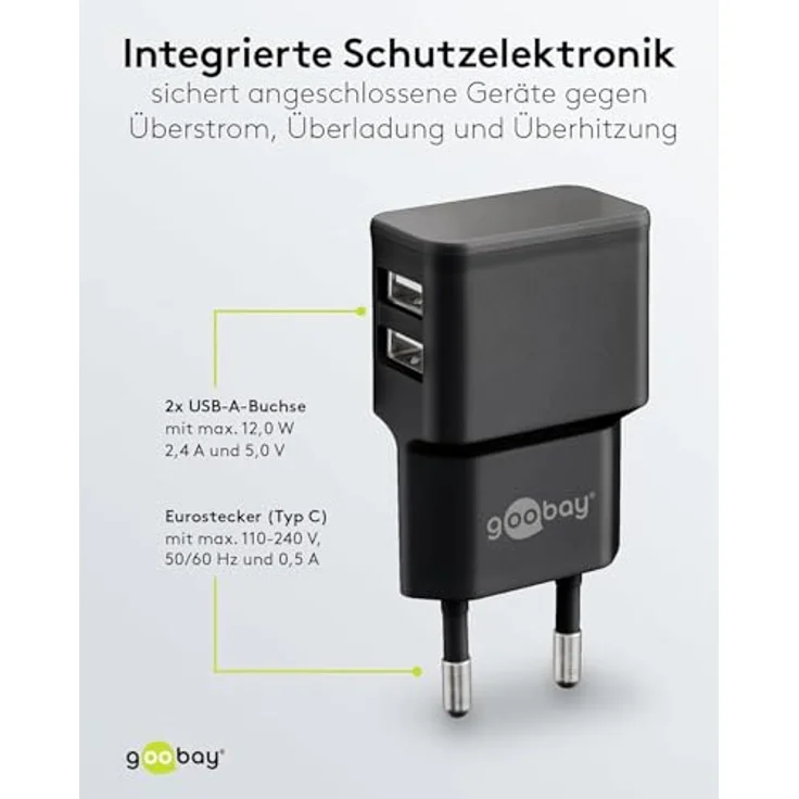 Goobay 44951 2fach USB Ladegerät Extra Kompakte Bauform 2, 4A, Schwarz – Bild 5