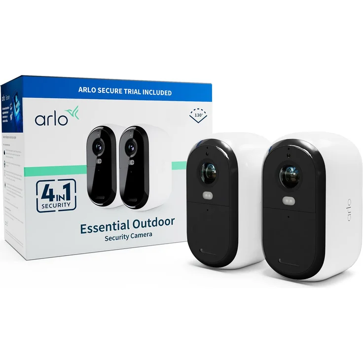Arlo ESSENTIAL 2 FHD Outdoor Camera 2pack W/2-Wall Mount Retail BDL (2560 x 1080 Pixels), Netzwerkkamera, Schwarz, Weiss