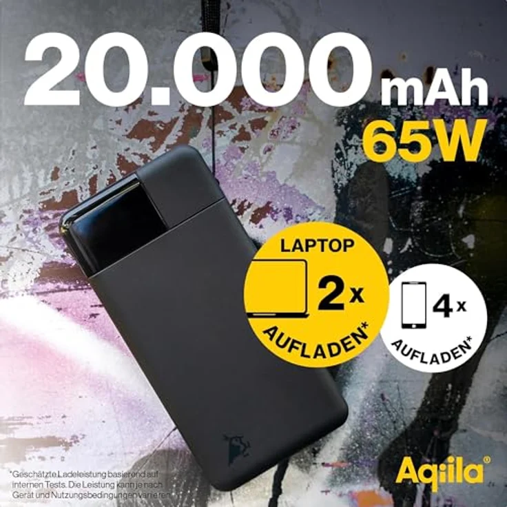 Aqiila Powerbank Powerbird B20+ 20000mAh, 65 W, 1x USB-A, 2x USB-C, schwarz – Bild 4