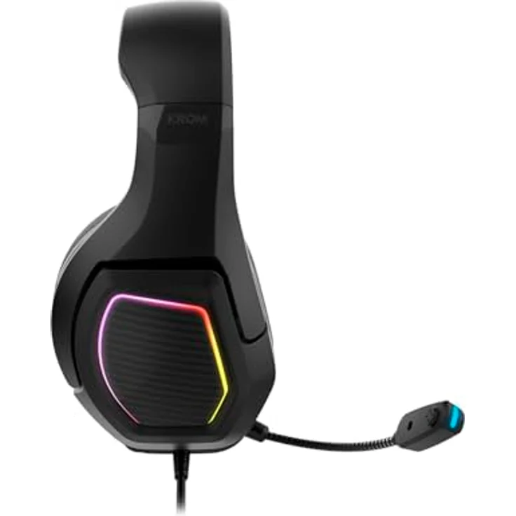 KROM KOPA 7.1-50-mm-Kopfhörer mit virtuellem 7.1-Sound, RGB-Regenbogenbeleuchtung, integriertem Lautstärkeregler und Mikrofon, verstellbarem und leichtem Kopfband, USB-Anschluss, schwarz – Bild 3