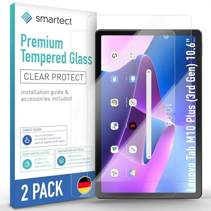 Dicota D80361-AM2 Tablet Schutzfolie für Lenovo Tab M10 Plus, blasenfreie Anwendung, hohe Widerstandsfähigkeit, 2H Härte