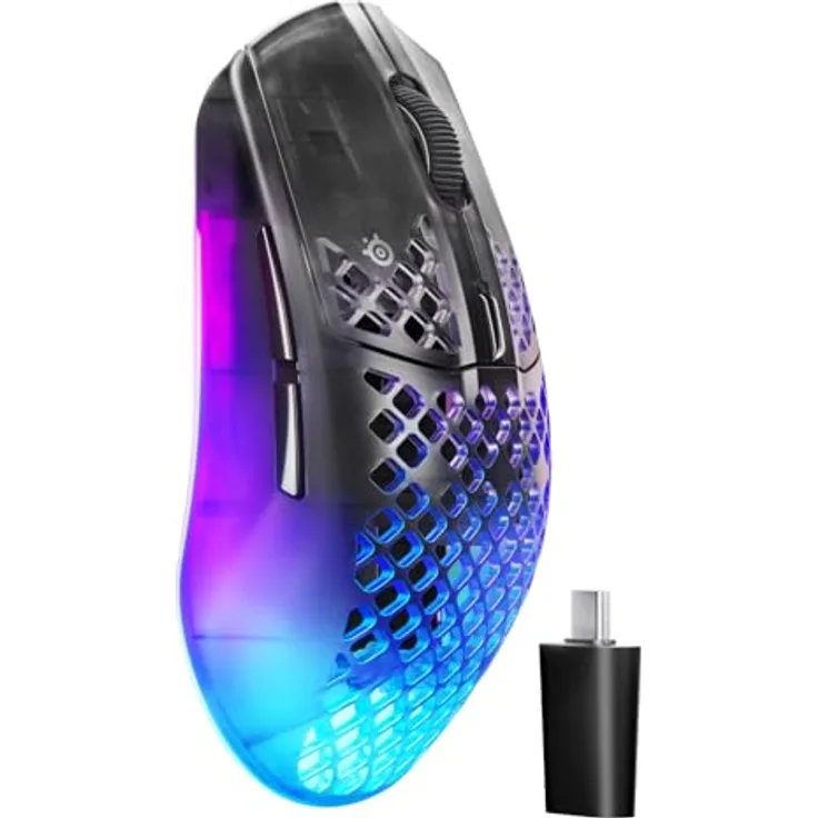 SteelSeries Aerox 3 Wireless Gen 2, Ultraleichte 68-g-Gaming-Maus mit 26K-DPI-Optiksensor, 4K-Polling, 200 Std. Akkulaufzeit, IP54, RGB, Shadow