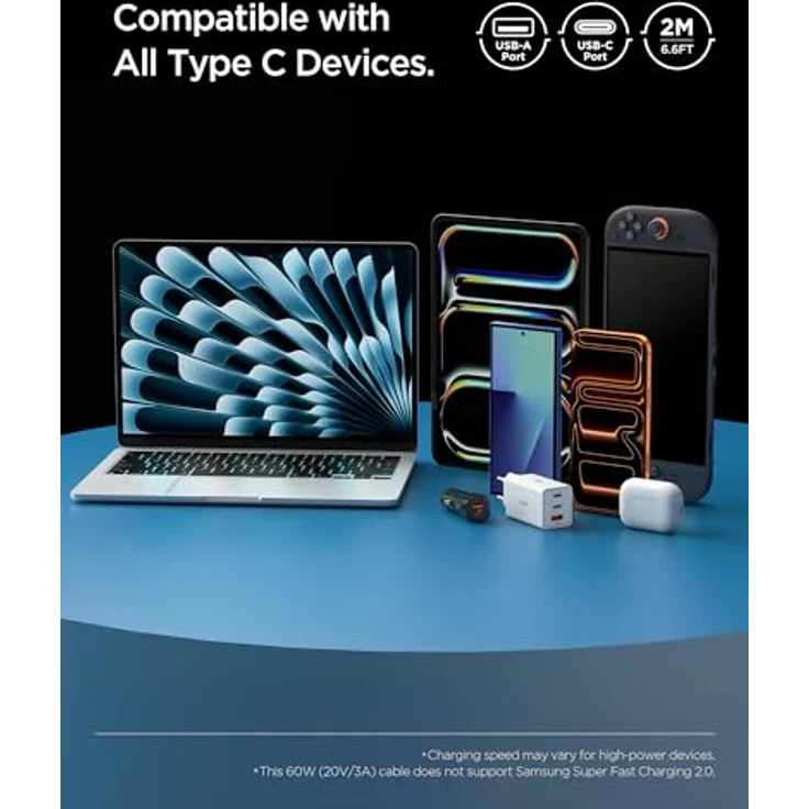 Spigen Essential 60W USB-Kabel, USB-A <-> USB-C, 2m, Weiß – Bild 7