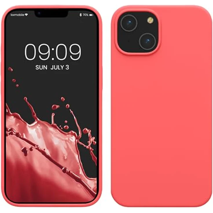 kwmobile Handyhülle für iPhone 14, Silikon Case in Neon Koralle, stoßfest, kabelloses Laden, Anti-Rutsch Design – Bild 1
