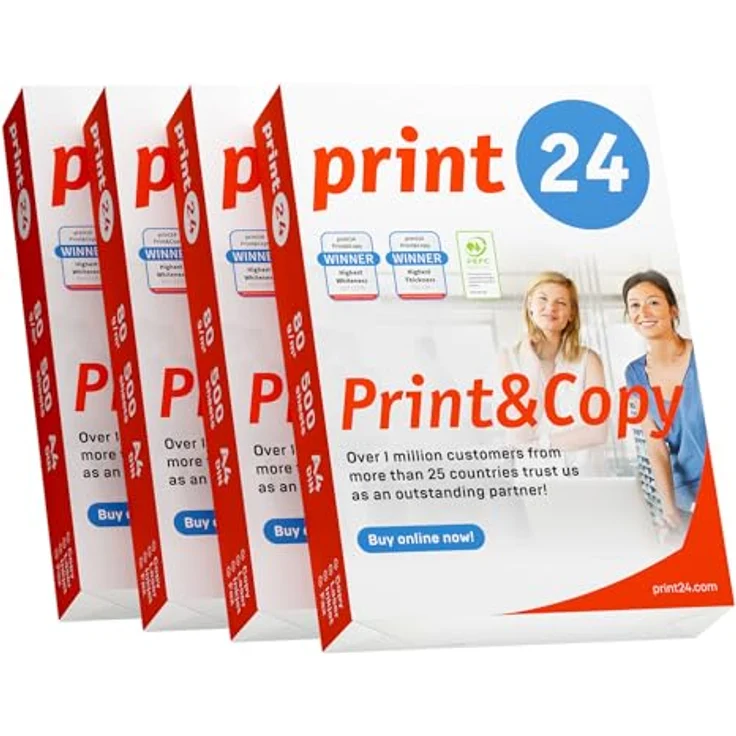print24 Druckerpapier Kopierpapier 2000 Blatt 4 x 500 A4 80g Premium Weiß Testsieger PEFC – Bild 1