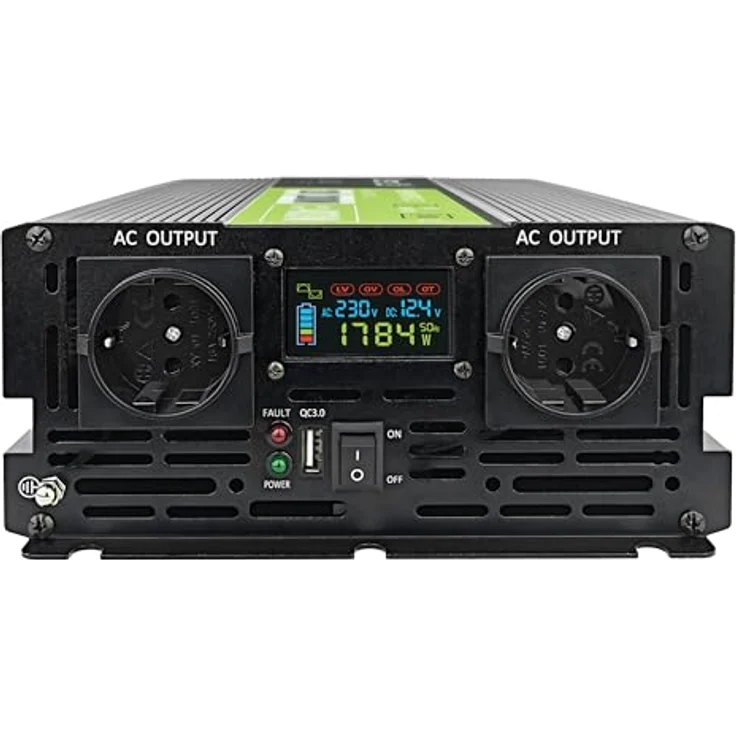 Green Cell DC to AC Power Inverter 2000 Watt, ATX-Netzteil mit 2 Ausgängen, Schwarz, 80 Plus Zertifizierung – Bild 3