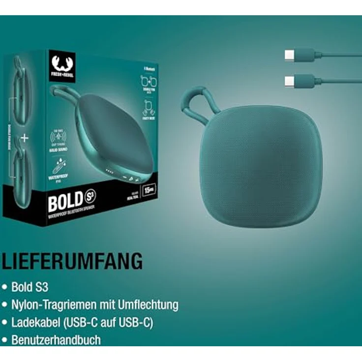 Fresh n Rebel Bold S3 Bluetooth Lautsprecher, 5 W, IPX6 wasserdicht, Laufzeit bis 15 h, Türkis – Bild 9