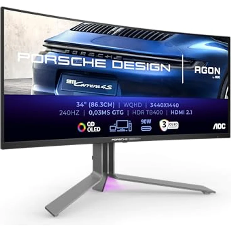 AOC AGON Pro PD34 34" UWQHD OLED Gaming Monitor, 240Hz, 0,03ms, Curved, HDMI/DP/USB-C PD65W, Quantum-Dot, KVM, RGB – Bild 1