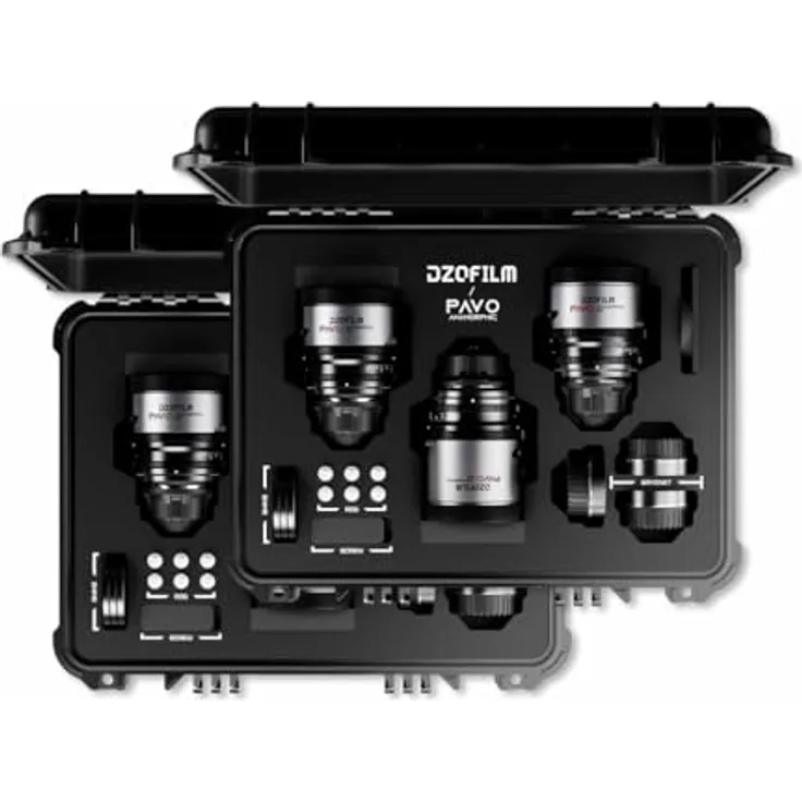 DZOFILM Pavo 2X Anamorphot 6-Objektiv-Set, S35 PL/EF-Mount, Brennweiten 28/32/40/55/75/100mm T2.1/T2.4