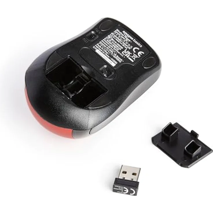 AmazonBasics – Kabellose Computer-Maus mit USB-Nano-Empfänger, Rot – Bild 4