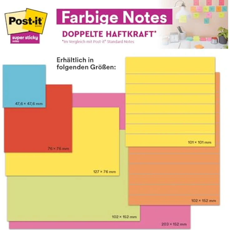 Post-it Super Sticky Z-Notes Boost, Haftnotizblock R330-5SS-BOOS, 76 x 76 mm, 5x 90 Blatt, praktische Z-Faltung, Kartonspender – Bild 8