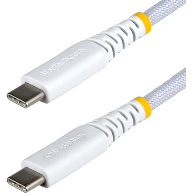 StarTech.com 30 cm USB-C Ladekabel, 60W (3A) PD, geflochtener Nylon-TPE Mantel, robustes USB 2.0 Schnellladekabel, Weiß – Bild 1