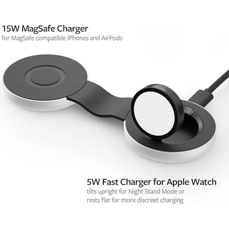 Twelve South Butterfly 2-in-1 USB-C MagSafe Ladegerät - Kompaktes reisefreundliches Design, schnelles Aufladen von iPhone, AirPods und Apple Watch - Schwarz – Bild 2