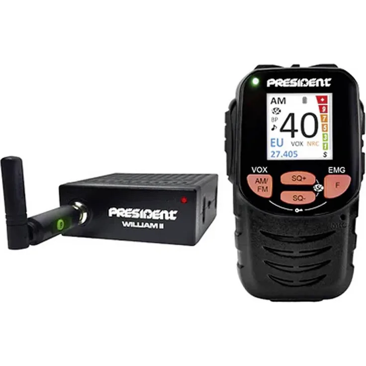 President WILLIAM II, AM/FM 40375 CB-Funkgerät mit drahtloser Bluetooth-Verbindung, großem beleuchteten Farbdisplay und automatischer Rauschsperre