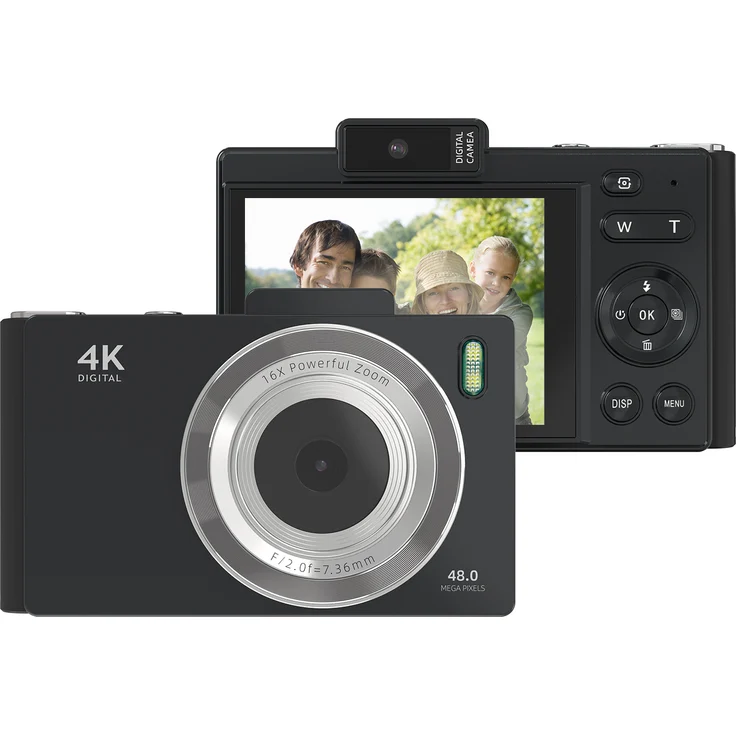 Lixada 4K-Digitalkamera, tragbare CCD-Videokamera mit 48 MP, 16-fachem Zoom, 2,8 Zoll IPS-Bildschirm, Anti-Shake, Autofokus und integriertem Blitz