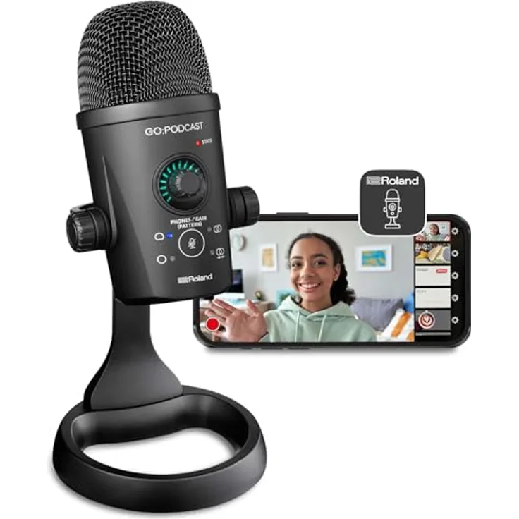 Roland GO:PODCAST Video-Podcast-Studio für Smartphones, inkl. hochwertigem USB-Mikrofon mit vier Richtcharakteristiken, Livestream-System für Podcaster & Vlogger