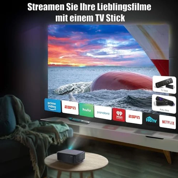WiMiUS K1 Beamer, Full HD 1080P, 1200 ANSI Lumen, 5G WiFi, Bluetooth, 300 Zoll Display, tragbare Tasche, kompatibel mit Fire Stick, Smartphone, PS5 – Bild 5