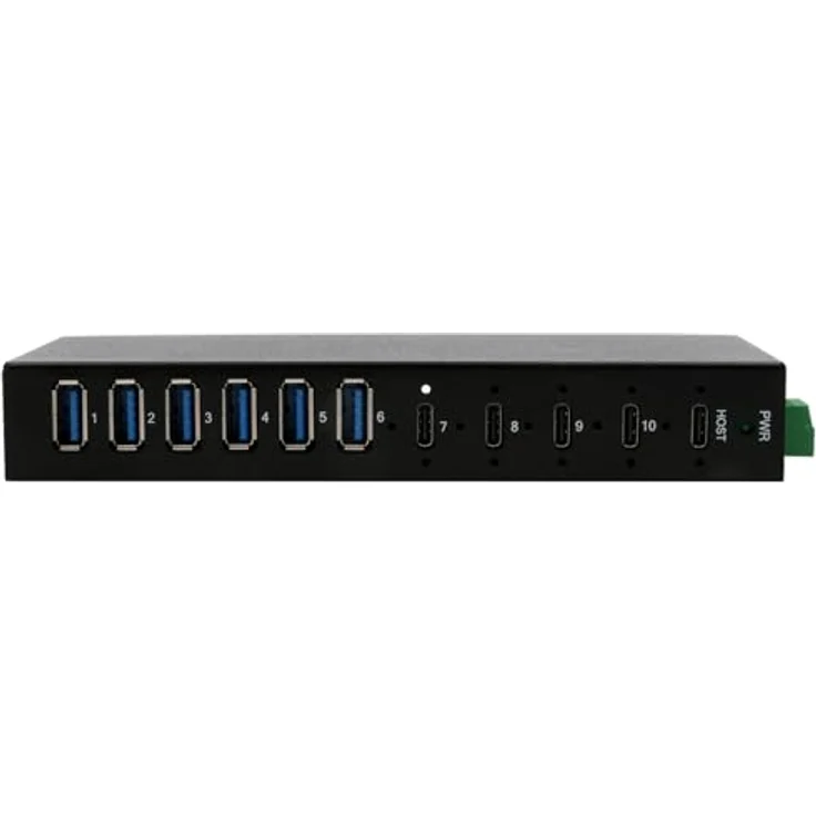 Exsys EX-12290HMS 10 Port USB 3.2 Gen 2x1 Metall HUB mit 4X USB-C und 6X USB-A 3.2 Gen 1 Ports, für Tisch, Wand und DIN-Rail Montage, 15KV ESD Überspannungsschutz, bis zu 2,4A pro Port, Metall-Gehäuse – Bild 2