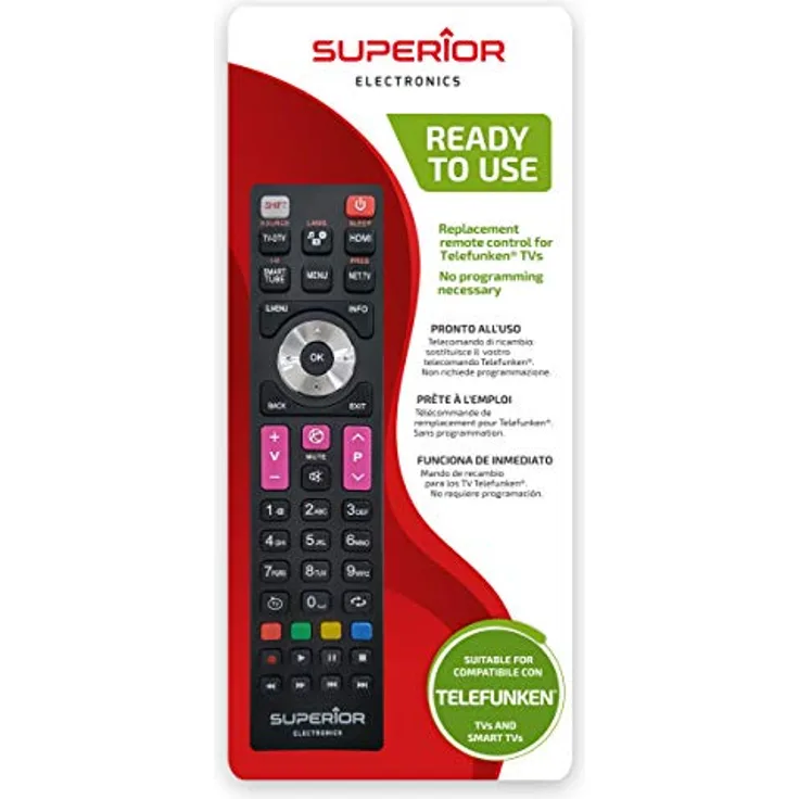 Superior Electronics Universal Telefunken Ersatzfernbedienung einsatzbereit, Black, SUPTRB016
