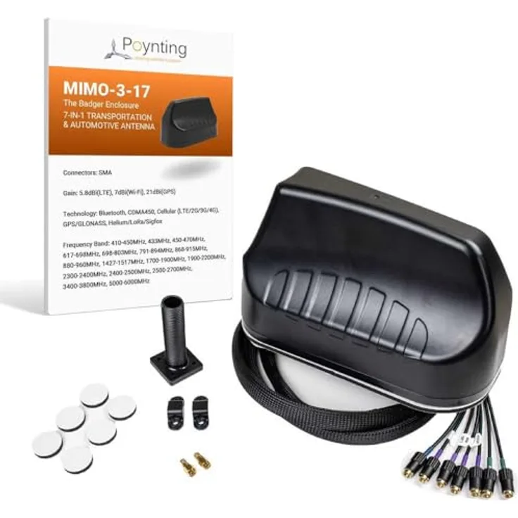 Poynting A-MIMO-0003-V2-17-B 5G/LTE KFZ Marine-Antenne, 7-in-1 Hochleistungs-Mobilfunkantenne mit WLAN und GPS, schwarz