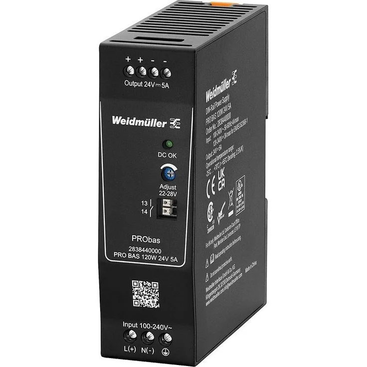 Weidmüller PRO BAS 120W, 24V DC Stromversorgung, 5A, kompaktes Design für industrielle Anwendungen