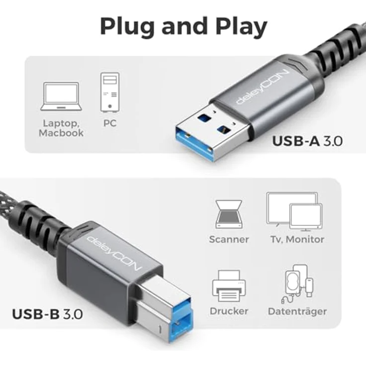 deleyCON 1,5m USB 3.0 Kabel USB-A auf USB-B, Übertragungsgeschwindigkeit 5 Gbit/s, schwarz – Bild 6