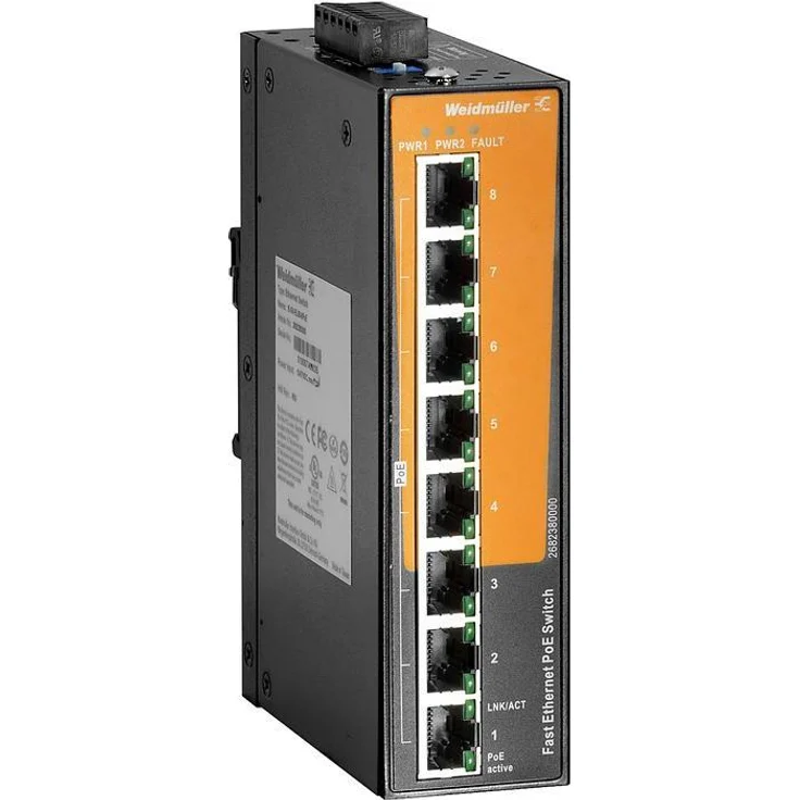 Weidmüller IE-SW-EL08-8POE, Netzwerk Switch mit 8 Port PoE-Unterstützung, Ethernet