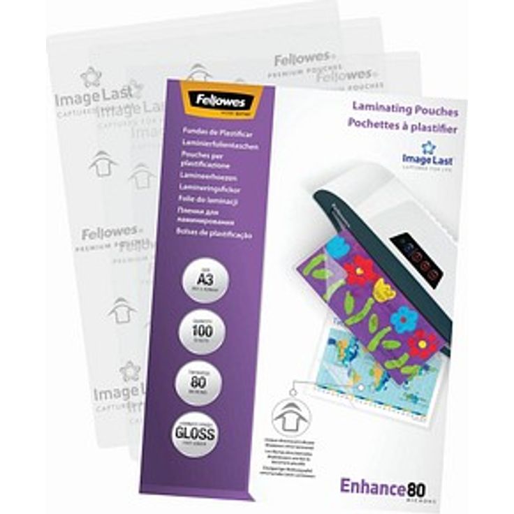 Fellowes Enhance80 ImageLast Laminierfolien glänzend, A3, 80 micron, 100 St., abwischbar, ideale Dokumentenschutzlösung