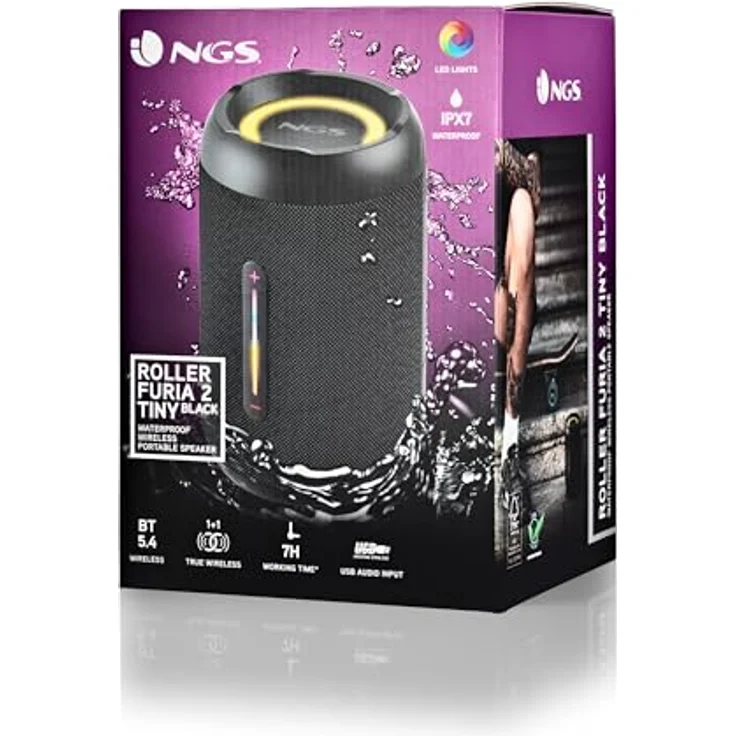 NGS Roller Furia 2 Tiny, Tragbarer Bluetooth-Lautsprecher mit 10W RMS, IPX7 wasserdicht, Wireless Charging und MicroSD-Unterstützung – Bild 4