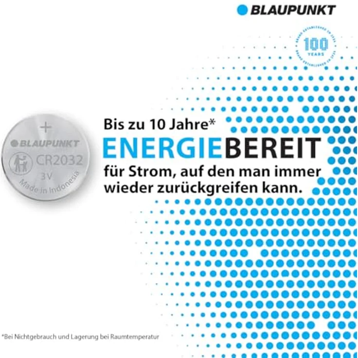 Blaupunkt Lithium Coin CR2032 Knopfzelle, 2er Pack, hohe Temperaturbeständigkeit (-30°C bis +60°C), 10 Jahre Haltbarkeit – Bild 3